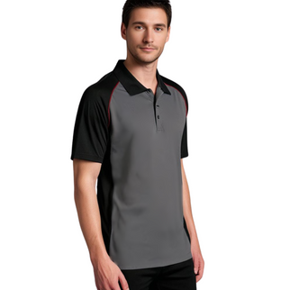 Marwin Sports Poly Button Men's Polo - Grey/Black/Red