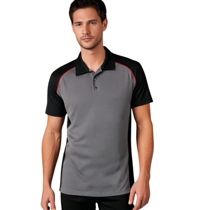 Marwin Sports Poly Button Men's Polo - Grey/Black/Red