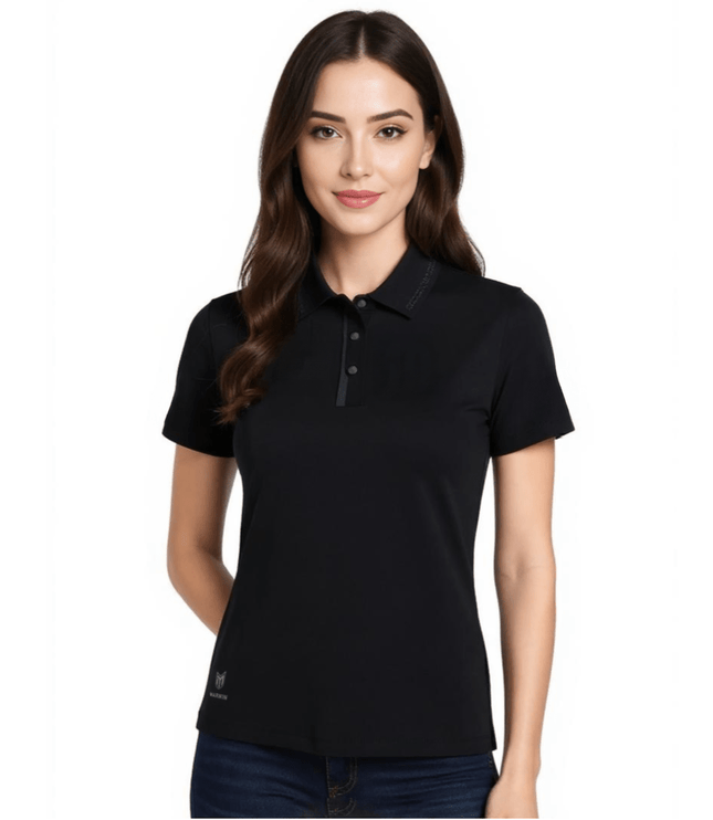 Barcelona Women's Seamless Button Polo - Black - Marwin Sports
