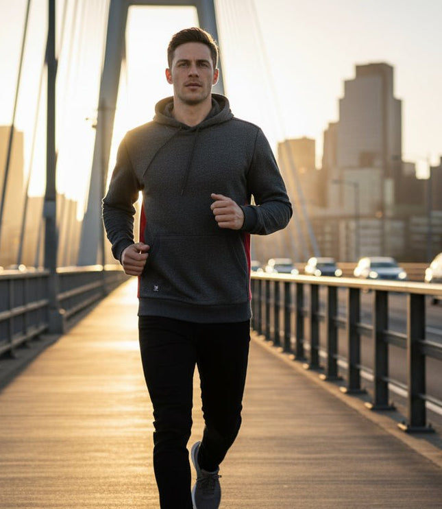 Elliot Men's Pullover Hoodie - Grey/Red - Marwin Sports