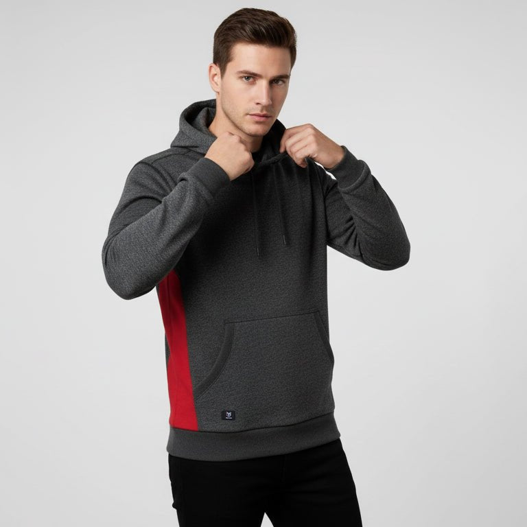 Elliot Men's Pullover Hoodie - Grey/Red - Marwin Sports