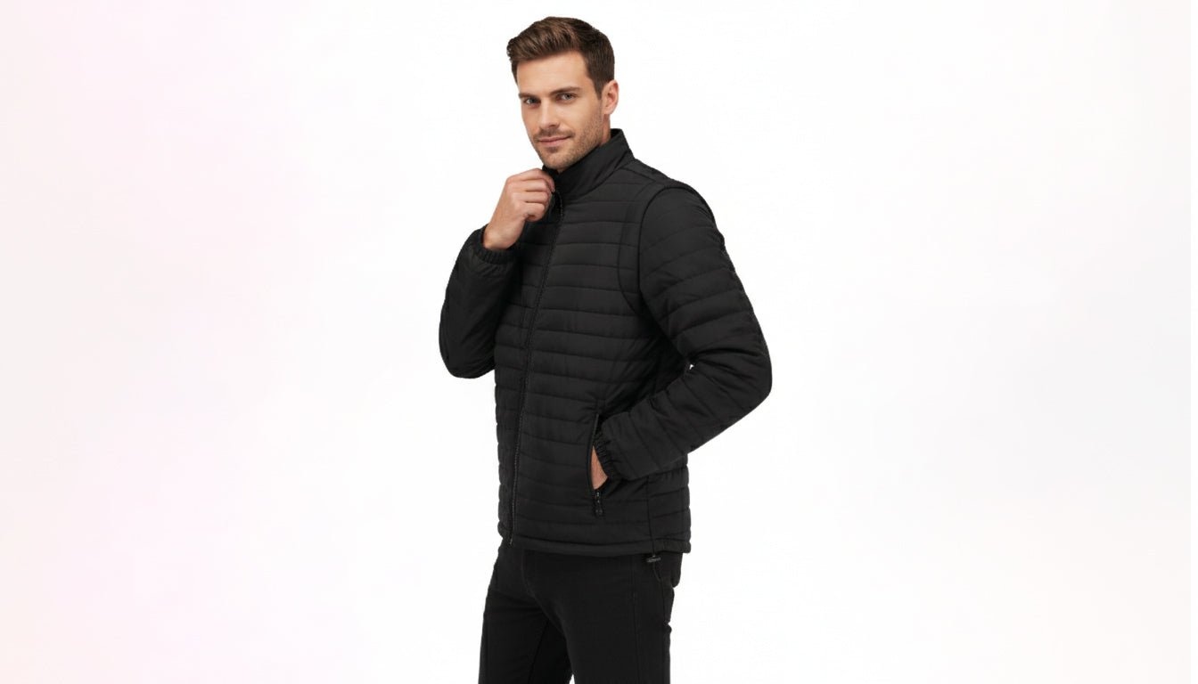 Everest Men's Puffer Jacket Removable Arms - Black - Marwin Sports