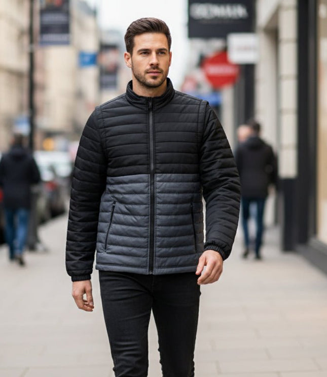 Everest Men's Puffer Jacket Removable Arms - Black/Grey - Marwin Sports