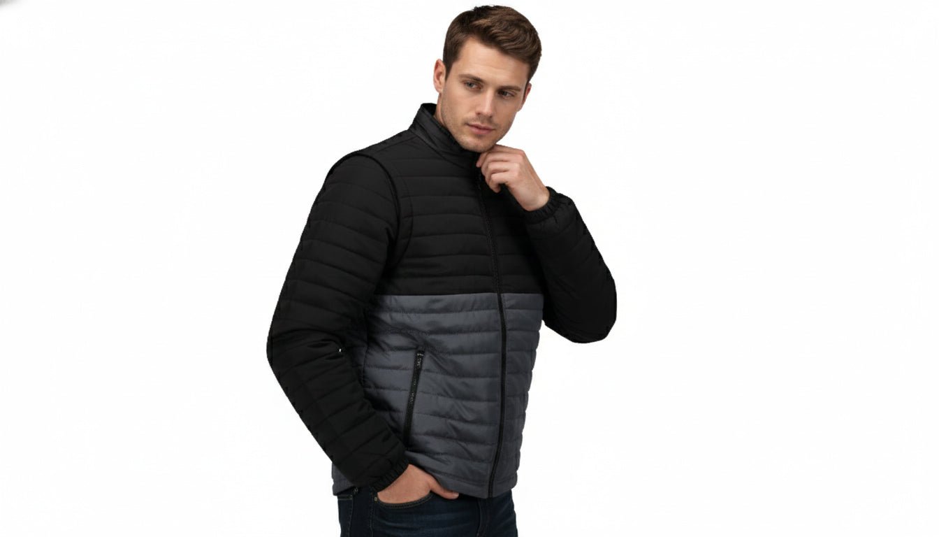 Everest Men's Puffer Jacket Removable Arms - Black/Grey - Marwin Sports