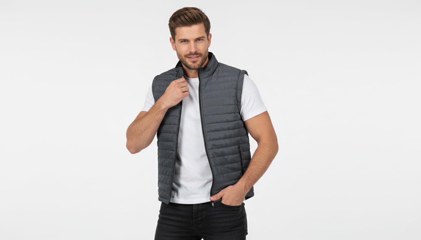 Everest Men's Puffer Jacket Removable Arms - Grey - Marwin Sports