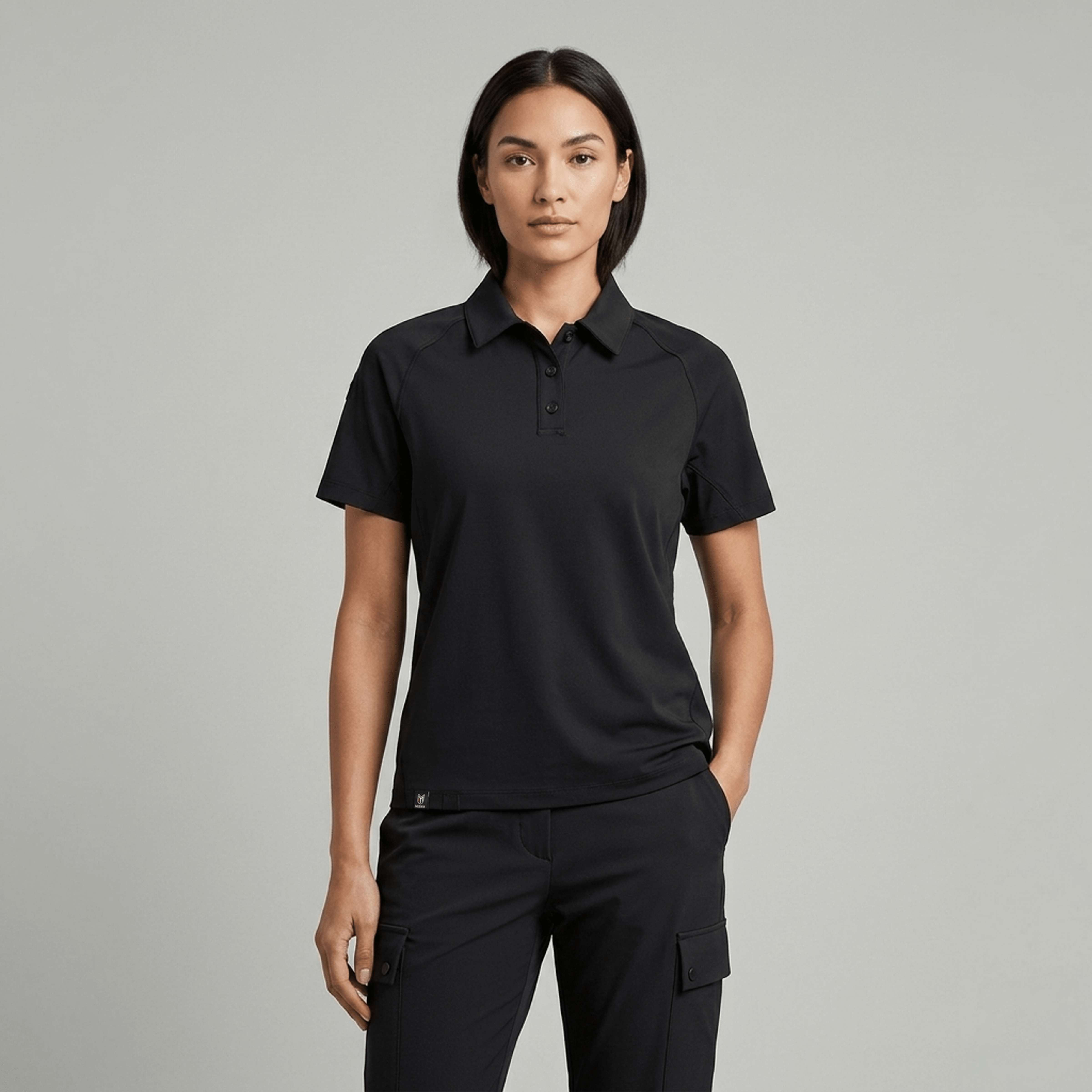 Fallon Women's Button Polo - Black - Marwin Sports