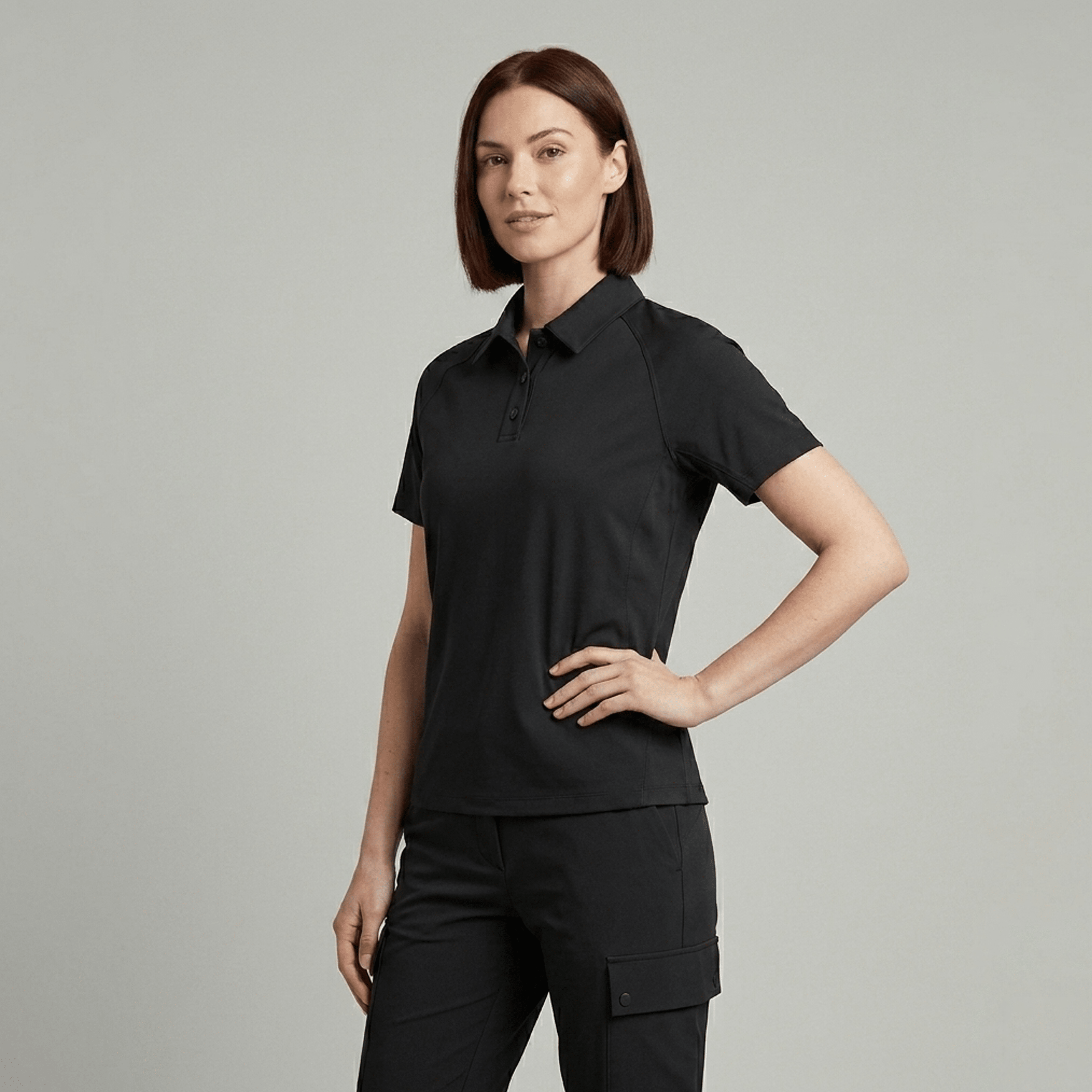 Fallon Women's Button Polo - Black - Marwin Sports
