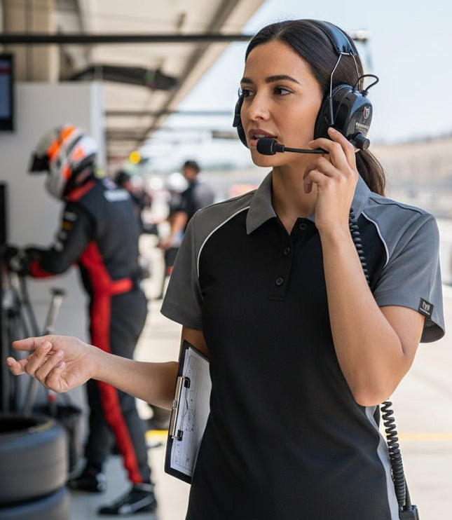 Fallon Women's Button Polo - Black/Grey/White - Marwin Sports