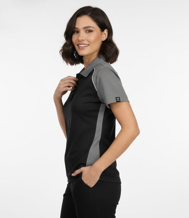 Fallon Women's Button Polo - Black/Grey/White - Marwin Sports