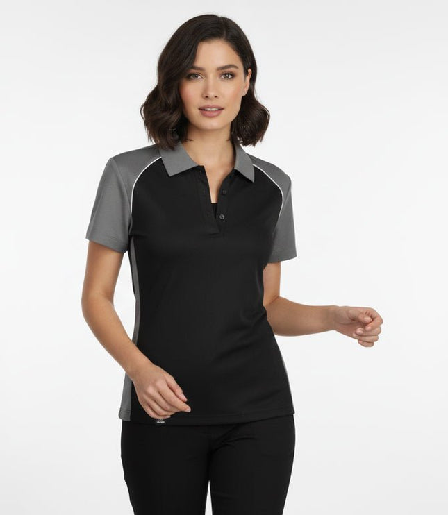 Fallon Women's Button Polo - Black/Grey/White - Marwin Sports