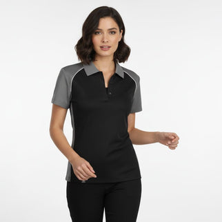 Fallon Women's Button Polo - Black/Grey/White - Marwin Sports