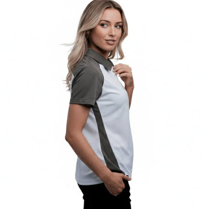 Fallon Women's Button Polo - White/Grey/Black - Marwin Sports