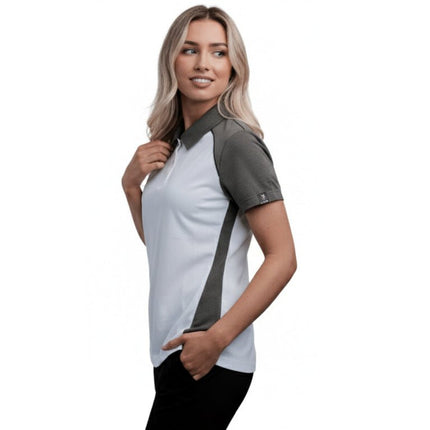 Fallon Women's Button Polo - White/Grey/Black - Marwin Sports