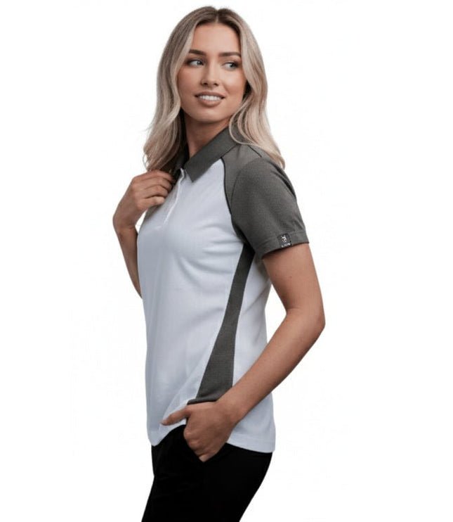 Fallon Women's Button Polo - White/Grey/Black - Marwin Sports