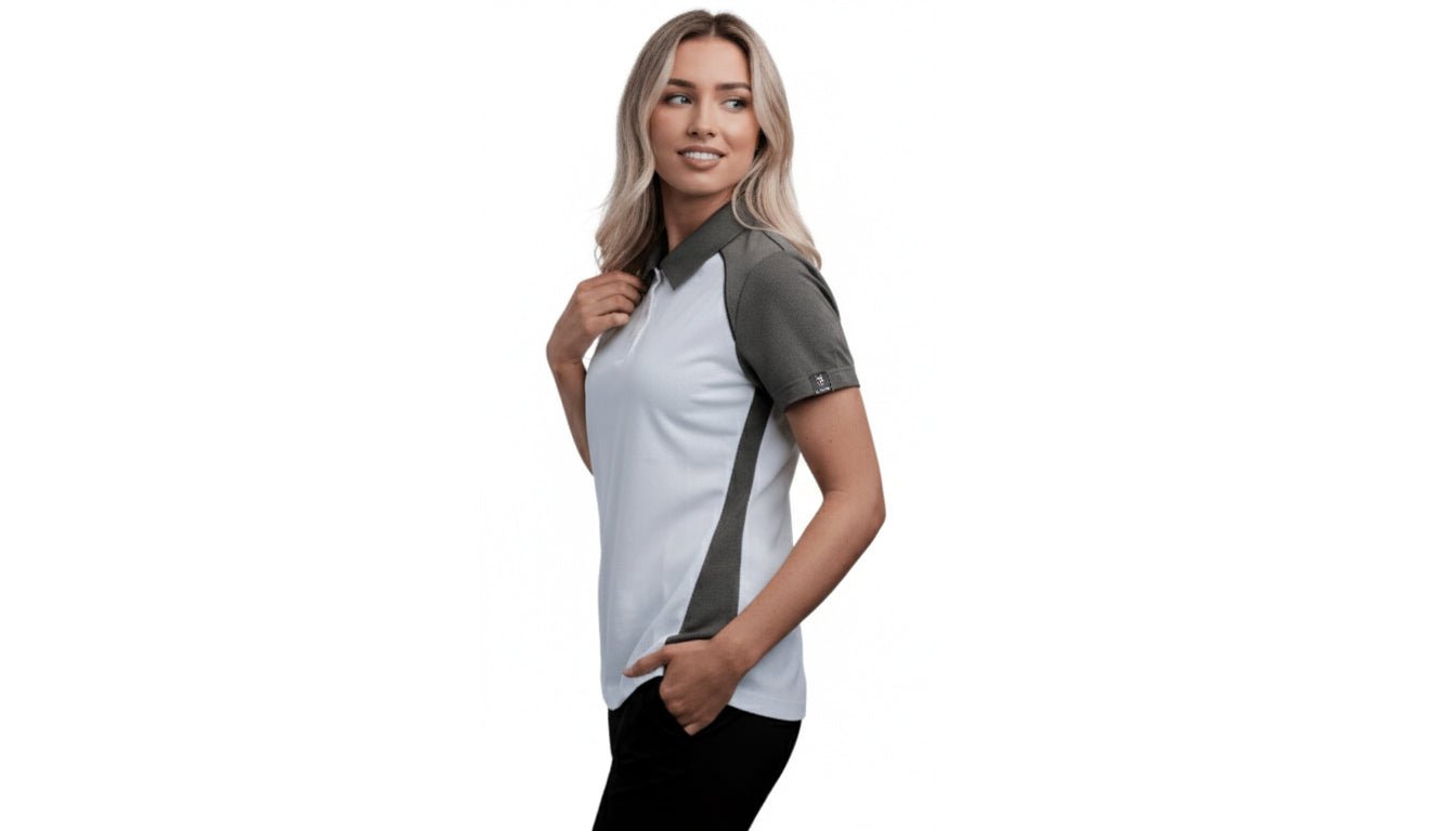 Fallon Women's Button Polo - White/Grey/Black - Marwin Sports