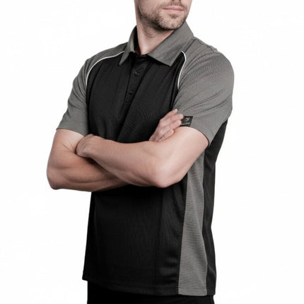 Flight Pilot Men's Button Polo - Black/Grey/White - Marwin Sports
