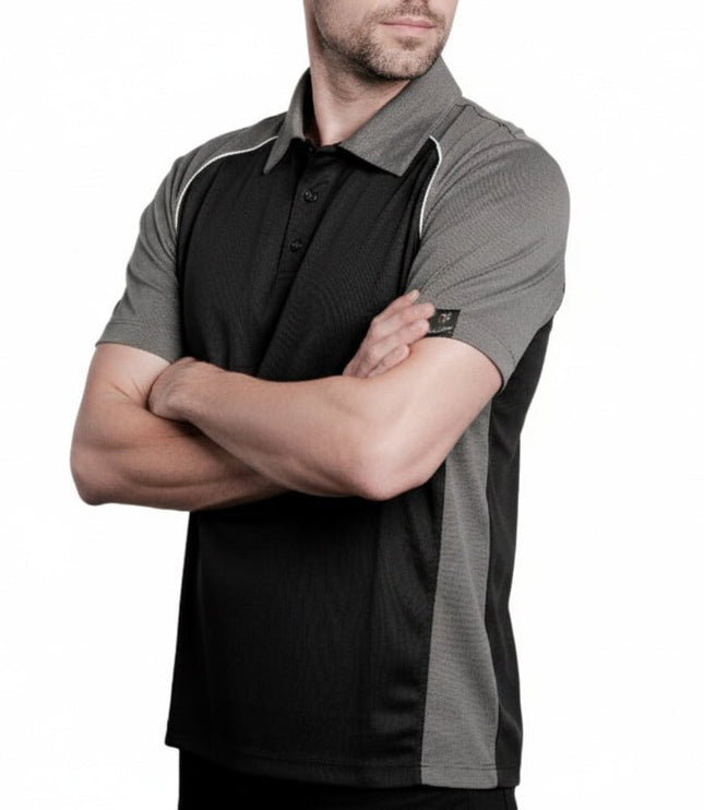 Flight Pilot Men's Button Polo - Black/Grey/White - Marwin Sports