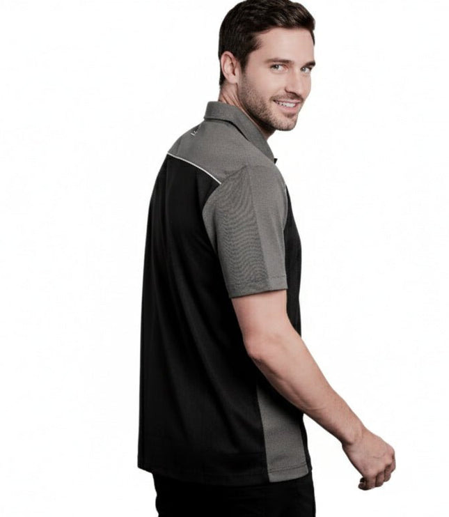 Flight Pilot Men's Button Polo - Black/Grey/White - Marwin Sports