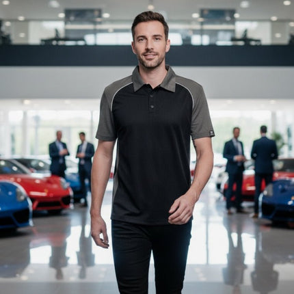 Flight Pilot Men's Button Polo - Black/Grey/White - Marwin Sports