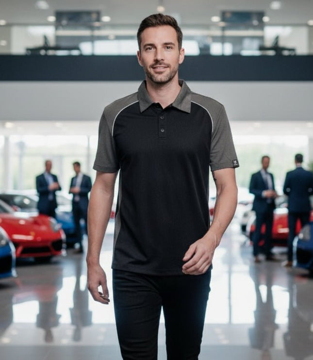 Flight Pilot Men's Button Polo - Black/Grey/White - Marwin Sports