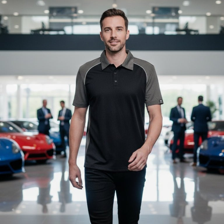 Flight Pilot Men's Button Polo - Black/Grey/White - Marwin Sports