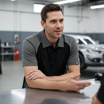 Flight Pilot Men's Button Polo - Black/Grey/White - Marwin Sports