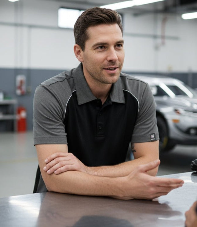 Flight Pilot Men's Button Polo - Black/Grey/White - Marwin Sports