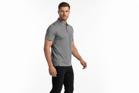 Flight Pilot Men's Button Polo - Grey - Marwin Sports