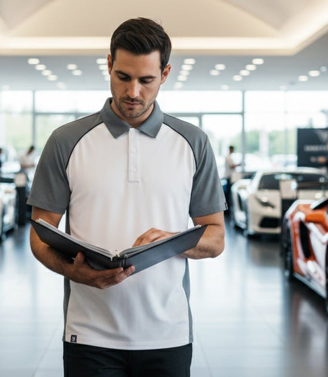 Flight Pilot Men's Button Polo - White/Grey/Black - Marwin Sports