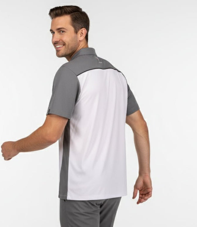 Flight Pilot Men's Button Polo - White/Grey/Black - Marwin Sports