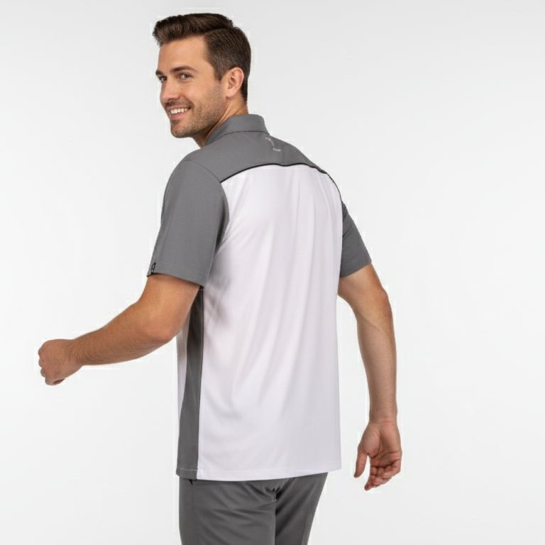 Flight Pilot Men's Button Polo - White/Grey/Black - Marwin Sports