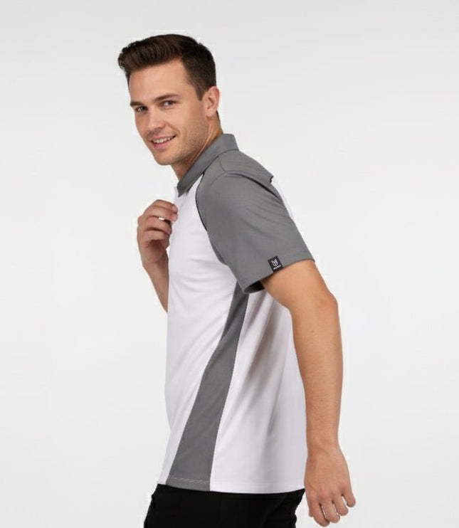 Flight Pilot Men's Button Polo - White/Grey/Black - Marwin Sports