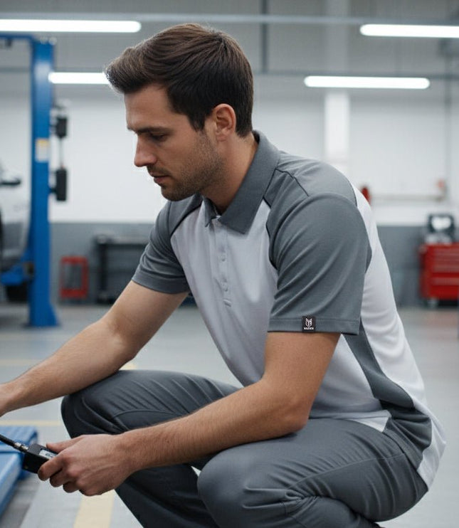 Flight Pilot Men's Button Polo - White/Grey/Black - Marwin Sports