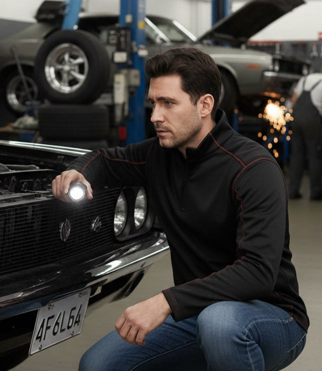 Hayes Men's Quarter Zip Pullover - Black/Red - Marwin Sports