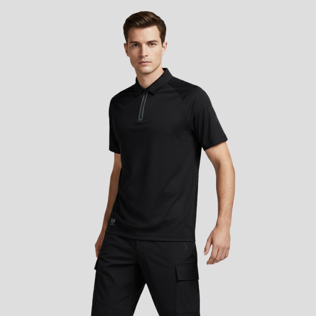 Legend Men's Seamless Zipper Polo - Black - Marwin Sports