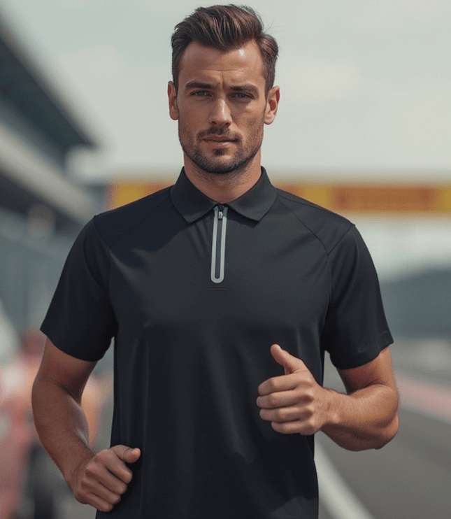 Legend Men's Seamless Zipper Polo - Black - Marwin Sports