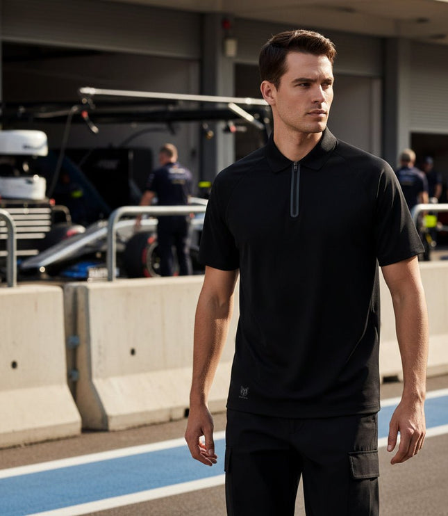 Legend Men's Seamless Zipper Polo - Black - Marwin Sports