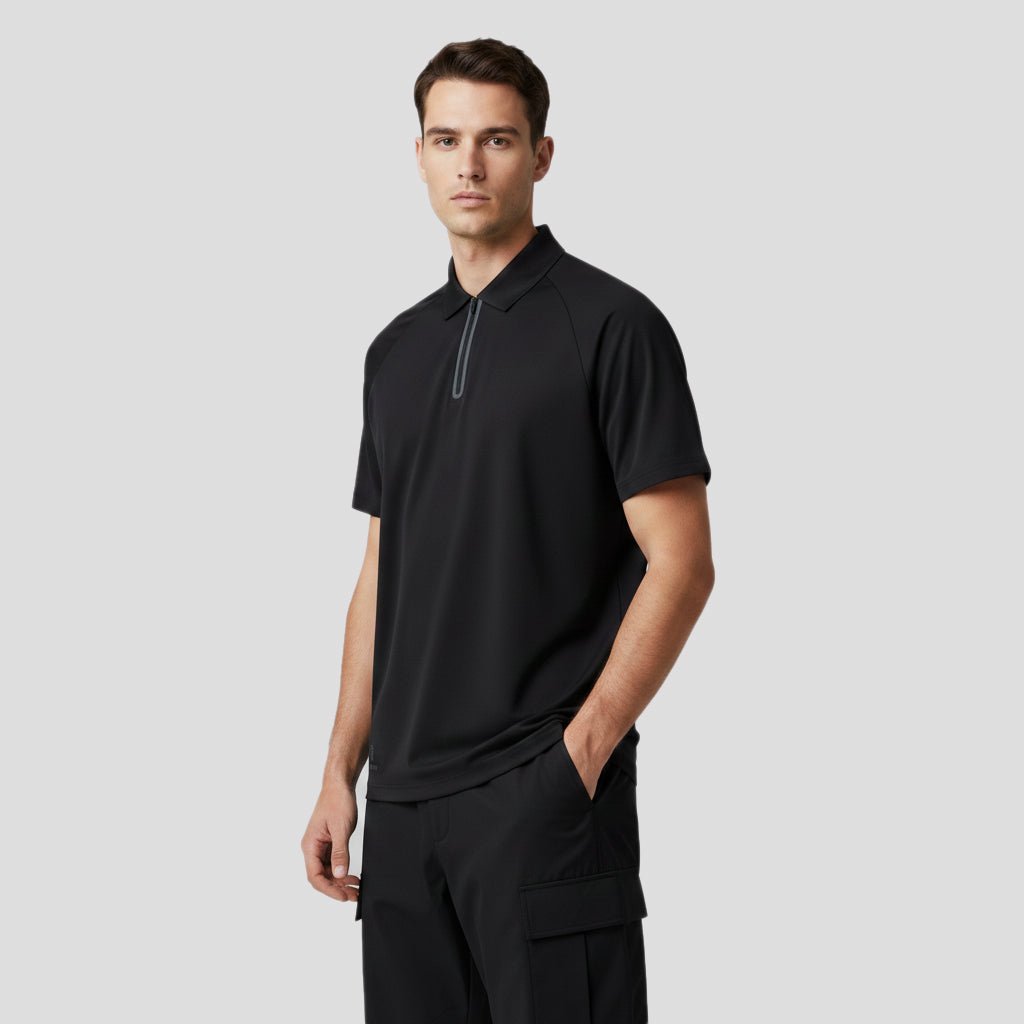 Legend Men's Seamless Zipper Polo - Black - Marwin Sports