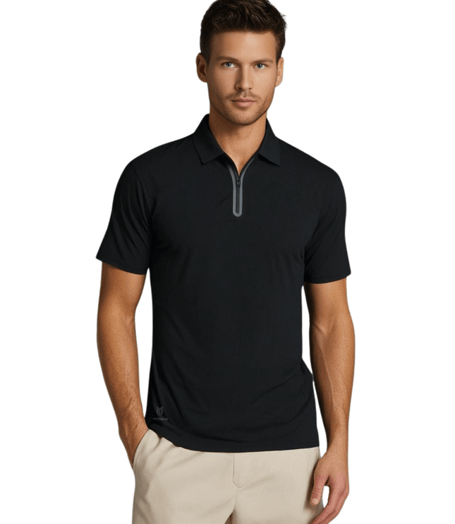 Legend Men's Seamless Zipper Polo - Black - Marwin Sports