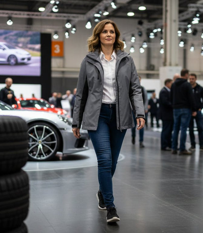 Lucia Women's Rain Jacket - Black/Grey - Marwin Sports