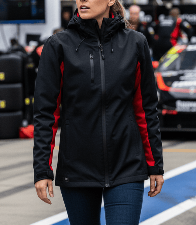 Lucia Women's Rain Jacket - Black/Red - Marwin Sports