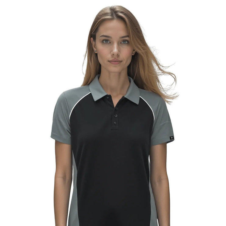 Marwin Sports Button Women's Polo - Black/Grey/White - Marwin Sports