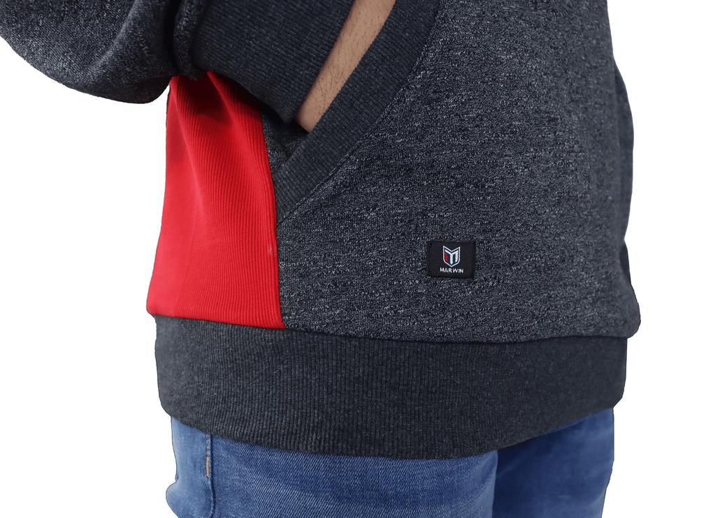 Marwin Sports Classic Men's Pullover Hoodie - Grey/Red - Marwin Sports