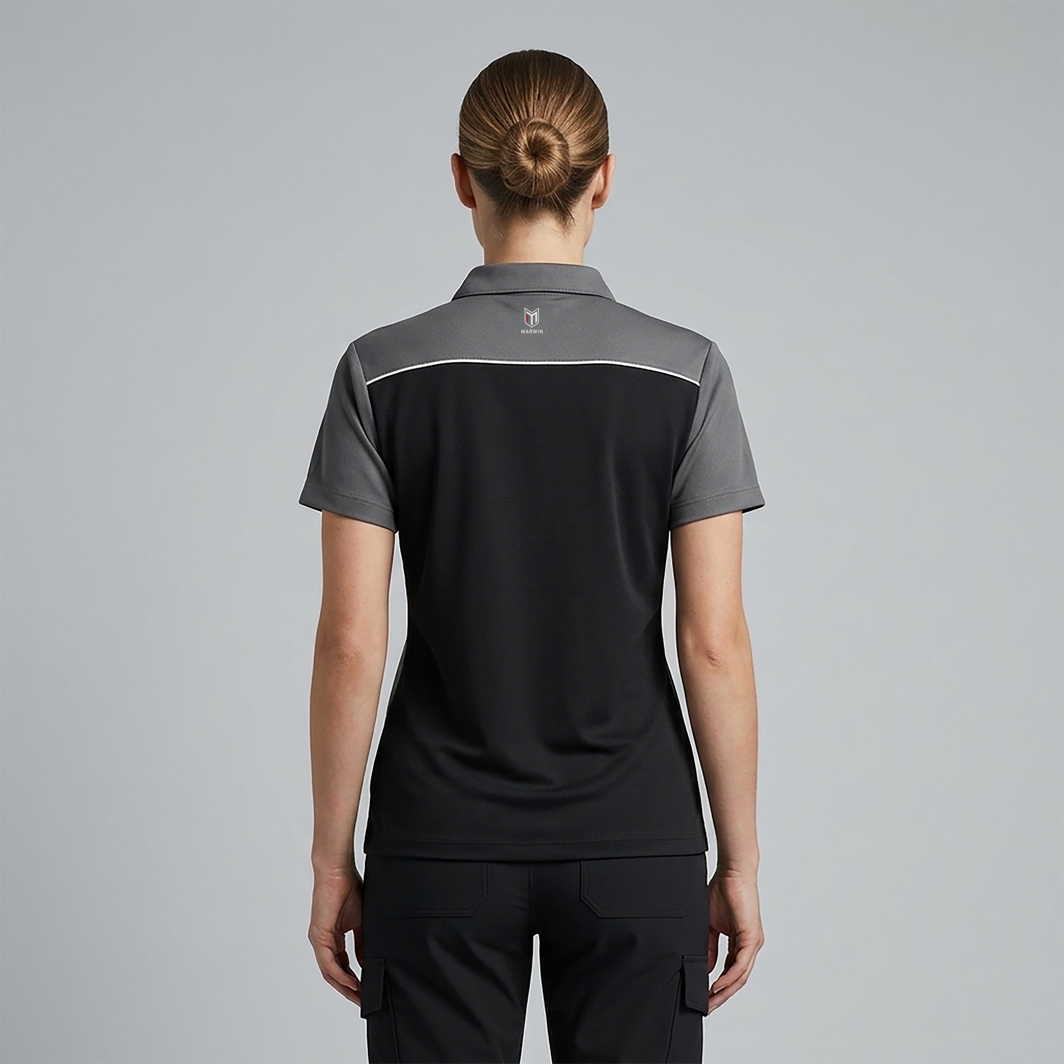 Marwin Sports Mopar Button Women's Polo - Black/Grey/White - Marwin Sports