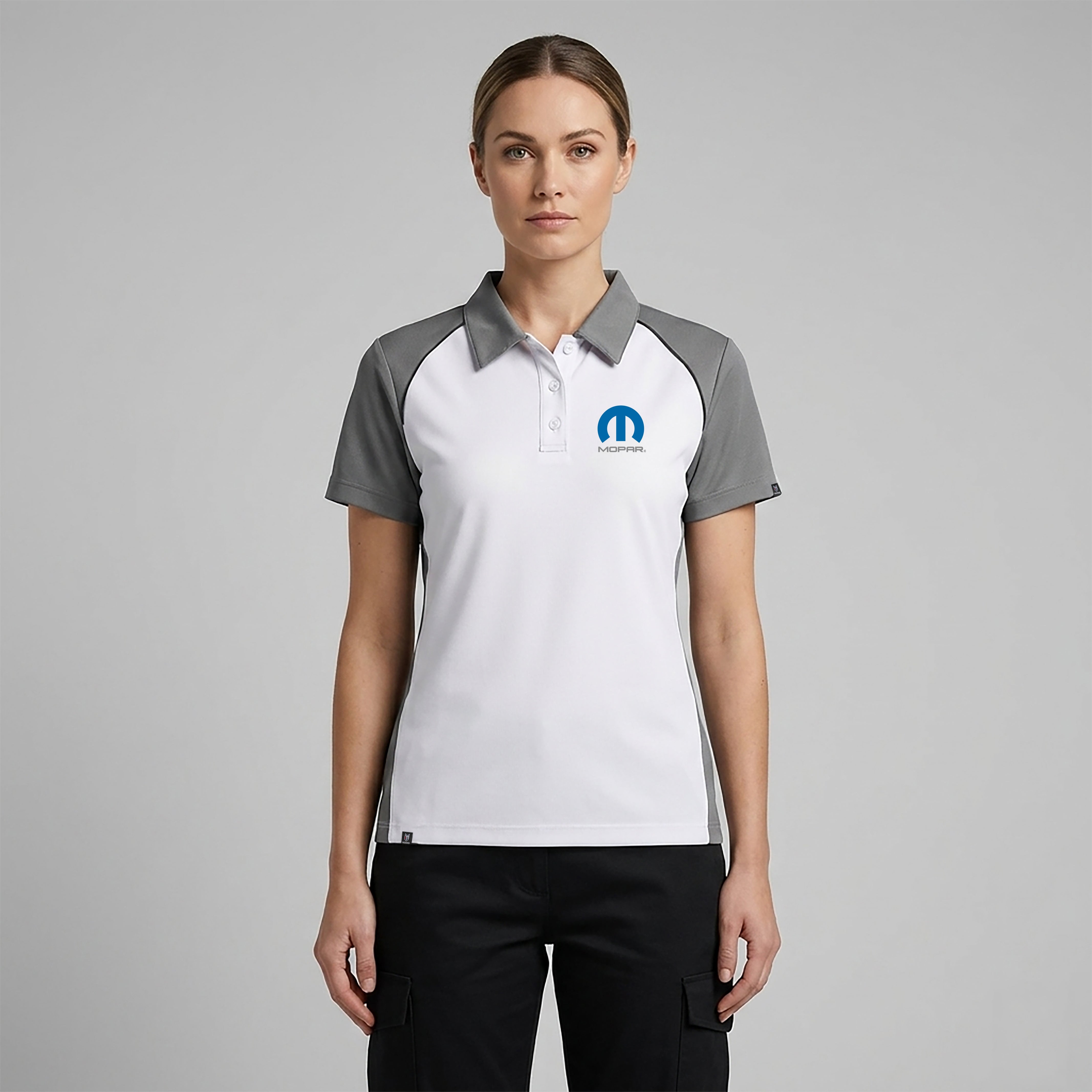 Marwin Sports Mopar Button Women's Polo - White/Grey/Black - Marwin Sports