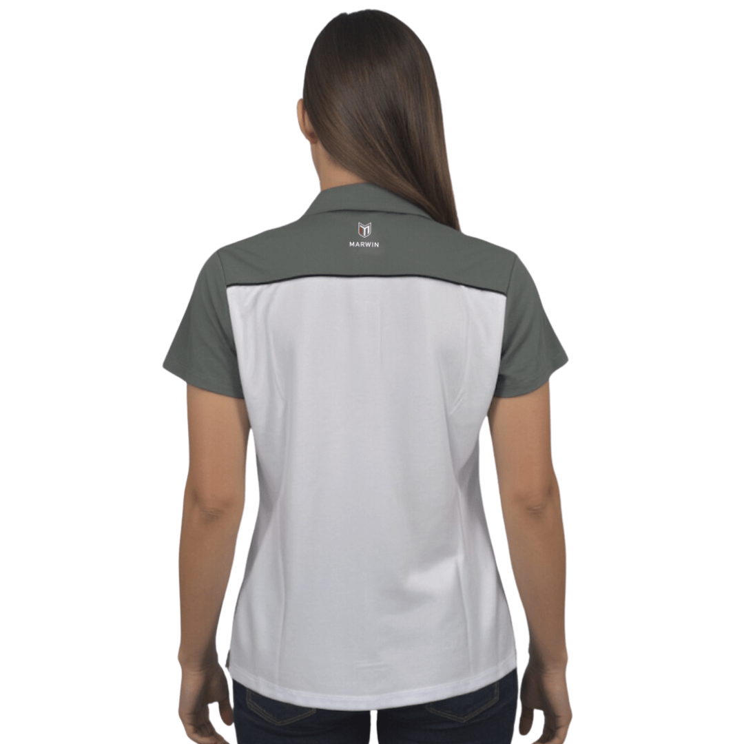 Marwin Sports Mopar Button Women's Polo - White/Grey/Black - Marwin Sports