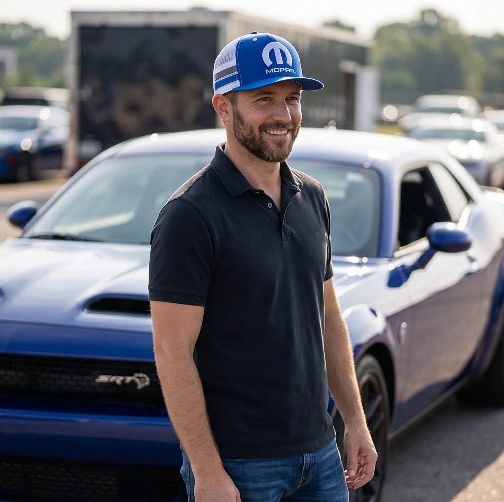 Marwin Sports Mopar Logo Embroidered 6 Panel Hat - Blue/White - Marwin Sports
