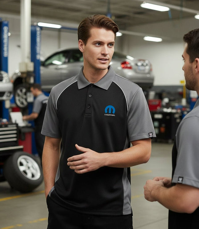 Marwin Sports Mopar Men's Poly Button Polo - Black/Grey/White - Marwin Sports