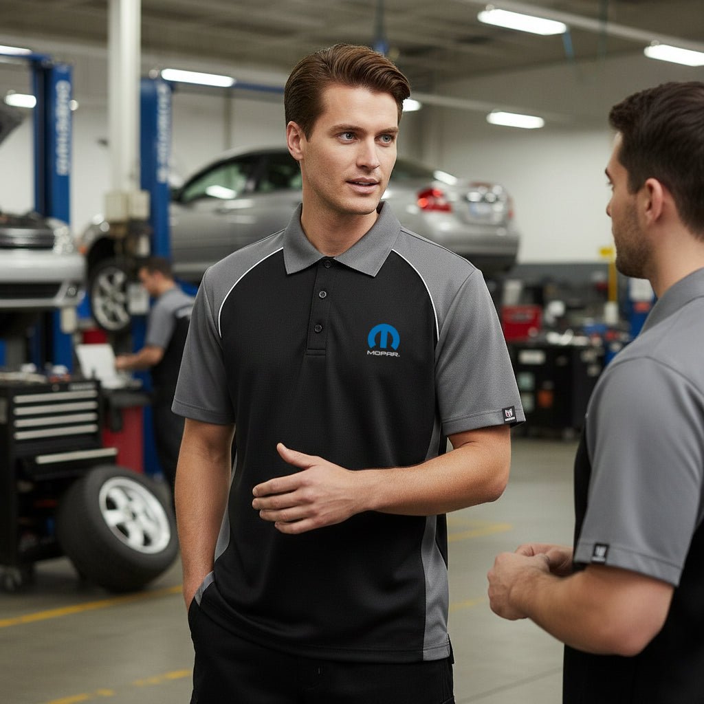 Marwin Sports Mopar Men's Poly Button Polo - Black/Grey/White - Marwin Sports
