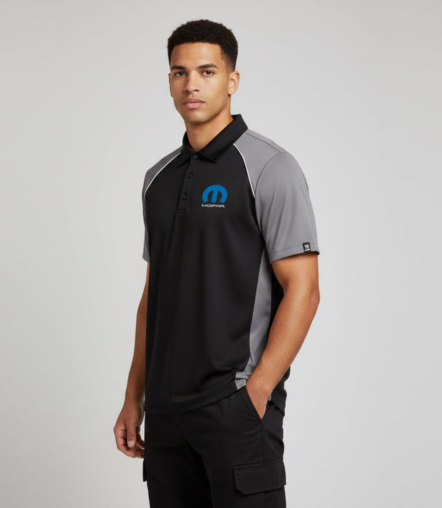 Marwin Sports Mopar Men's Poly Button Polo - Black/Grey/White - Marwin Sports